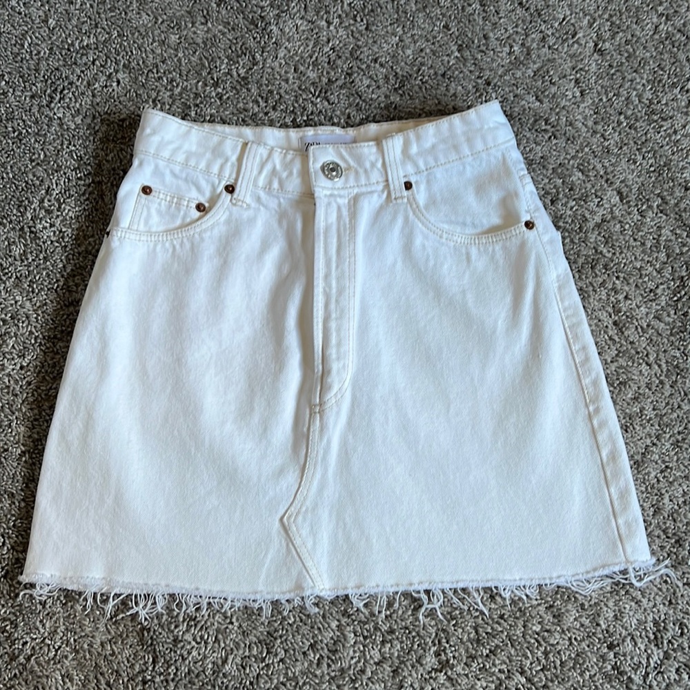 Zara White Denim Mini Skirt